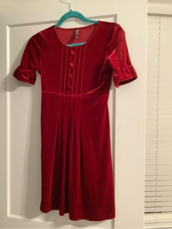 Ivy & Moon Other - Girls' Red Velvet Midi Dress with Faux Button Front